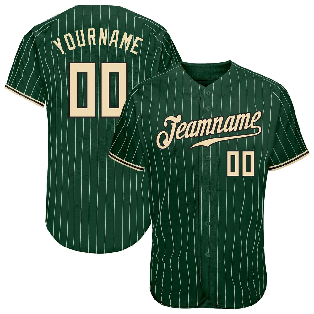 Team Jerseys Baseball, Custom Green White Pinstripe Cream Black Authentic Baseball Jersey, Logo Baseball Jersey