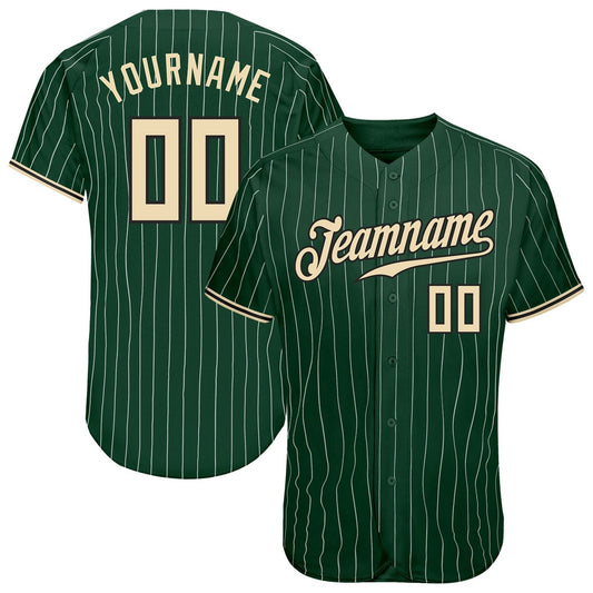 Team Jerseys Baseball, Custom Green White Pinstripe Cream Black Authentic Baseball Jersey, Logo Baseball Jersey