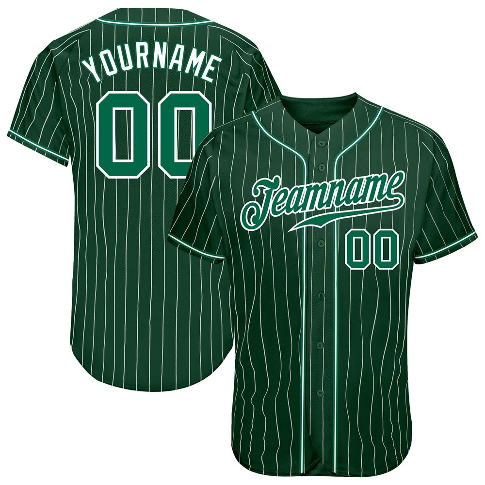 Team Jerseys Baseball, Custom Green White Pinstripe Kelly Green White Authentic Baseball Jersey, Logo Baseball Jersey