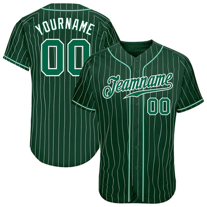 Team Jerseys Baseball, Custom Green White Pinstripe Kelly Green White Authentic Baseball Jersey, Logo Baseball Jersey