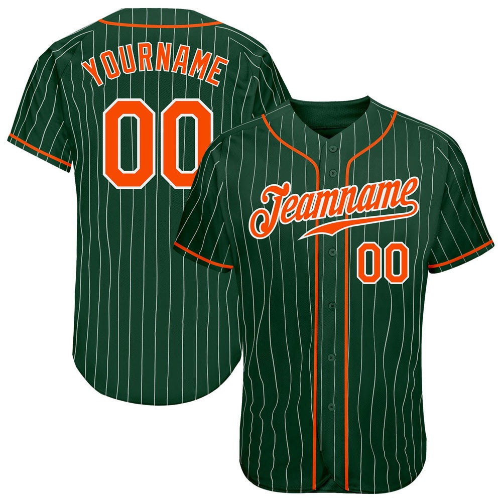 Team Jerseys Baseball, Custom Green White Pinstripe Orange White Authentic Baseball Jersey, Logo Baseball Jersey