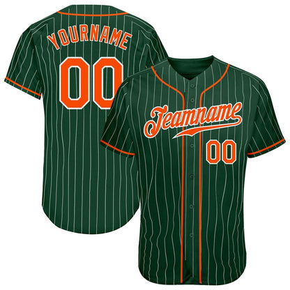 Team Jerseys Baseball, Custom Green White Pinstripe Orange White Authentic Baseball Jersey, Logo Baseball Jersey