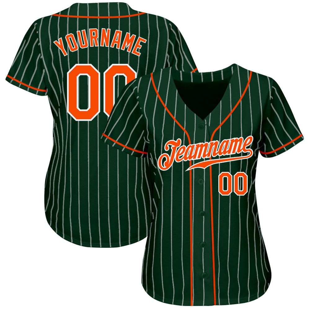Team Jerseys Baseball, Custom Green White Pinstripe Orange White Authentic Baseball Jersey, Logo Baseball Jersey