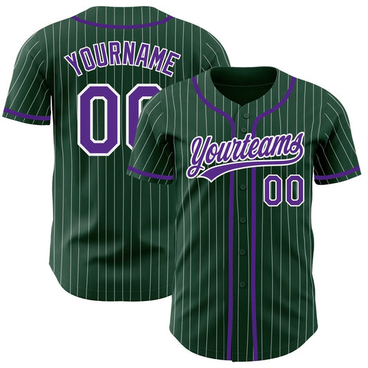 Team Jerseys Baseball, Custom Green White Pinstripe Purple Authentic Baseball Jersey, Logo Baseball Jersey