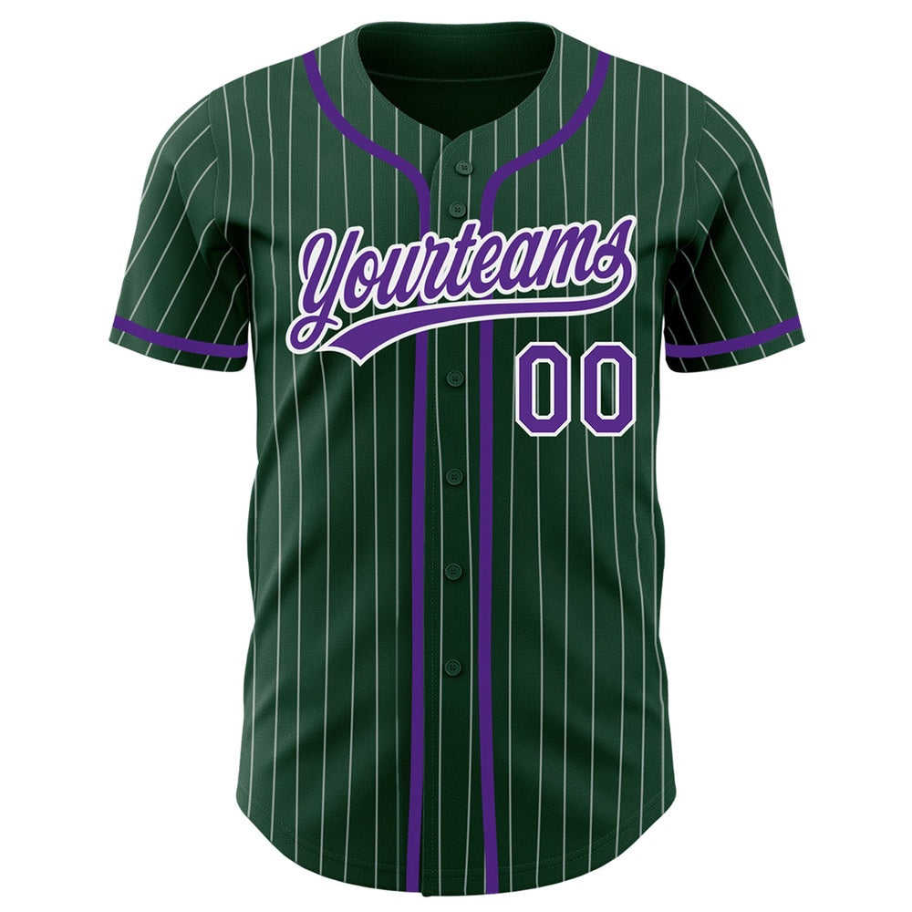Team Jerseys Baseball, Custom Green White Pinstripe Purple Authentic Baseball Jersey, Logo Baseball Jersey