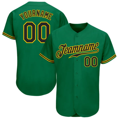 Team Jerseys Baseball, Custom Kelly Green Black Gold Authentic Baseball Jersey, Logo Baseball Jersey