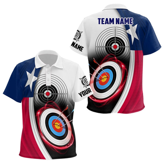 Texas Flag Archery Target Personalized Polo Shirts, Patriotic Texas Archery Jerseys For Team, Archery Team Shirts, Custom Archery Shirts