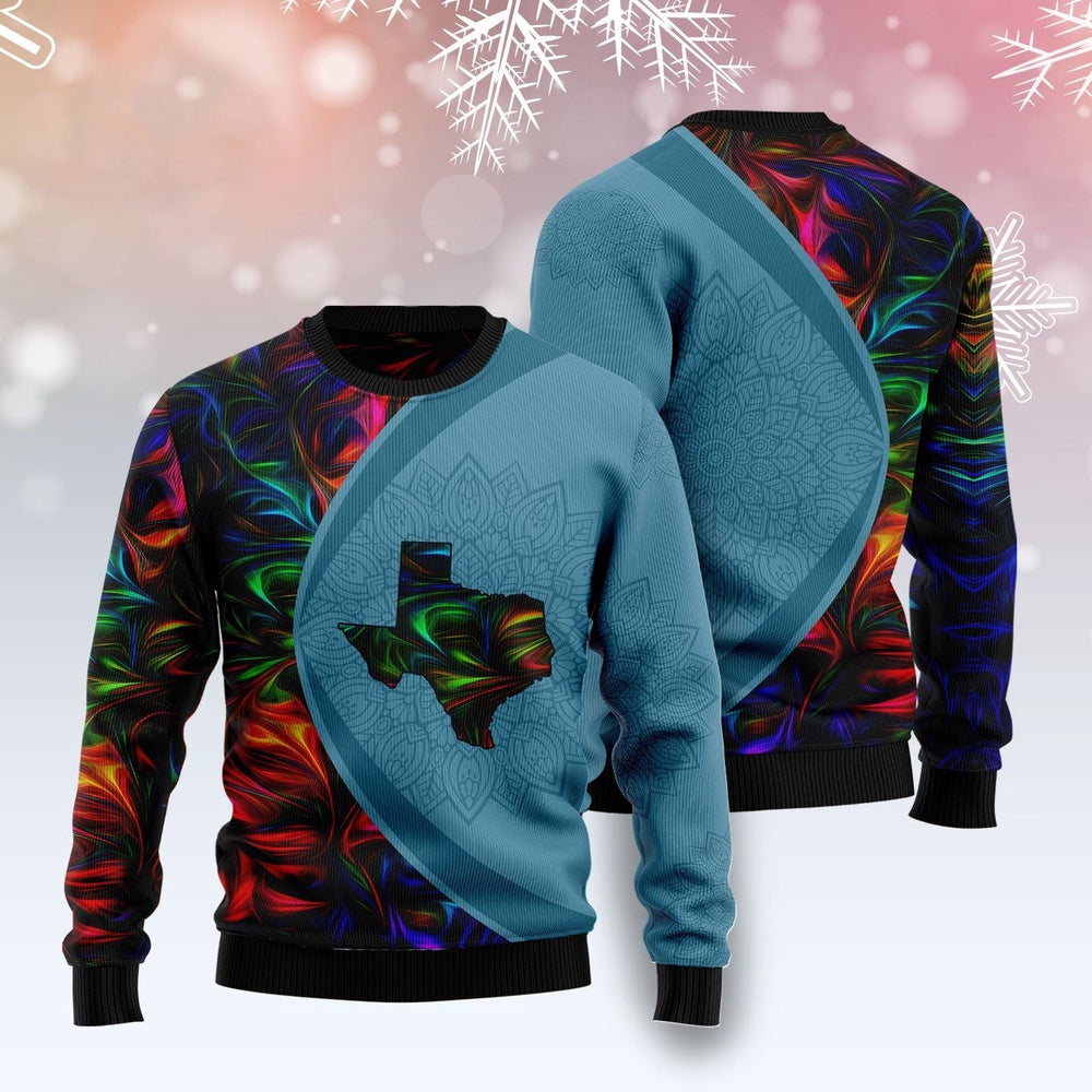 Texas Fractal Pattern Ugly Christmas Sweater, Funny Xmas Sweater, Sweater Xmas