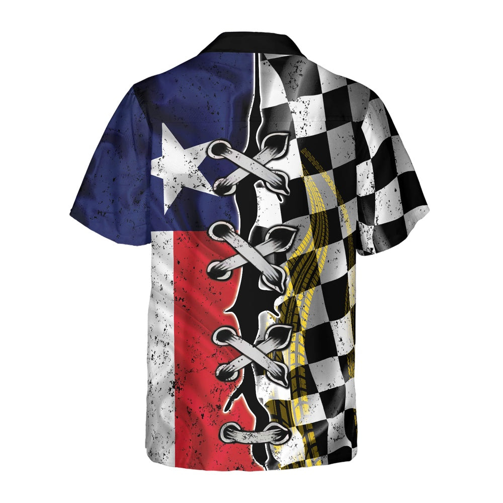 Texas Hawaiian Shirt, Black And White Texas Racing Flag Hawaiian Shirt, Summer Beach Shirt