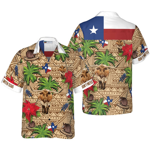 Texas Hawaiian Shirt, Brown Tribal Pattern Texas Hawaiian Shirts, Summer Beach Shirt