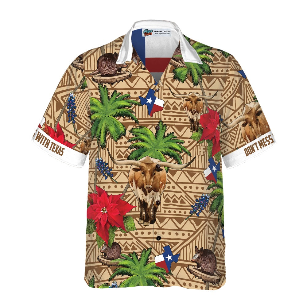 Texas Hawaiian Shirt, Brown Tribal Pattern Texas Hawaiian Shirts, Summer Beach Shirt