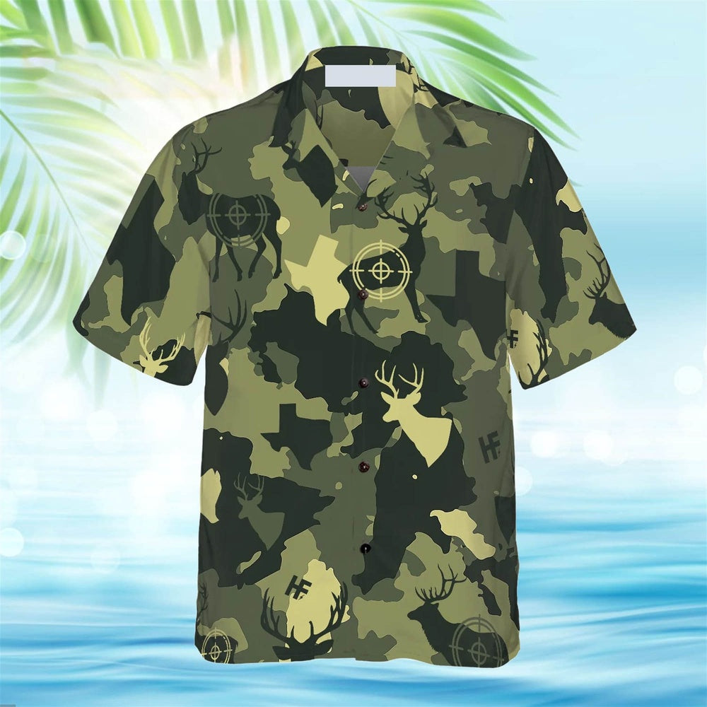 Texas Hawaiian Shirt, Camouflage Deer Texas Gun Hunting Hawaiian Shirt, Summer Beach Shirt