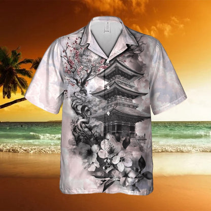 Texas Hawaiian Shirt, Cherry Blossoms In The Sky And Clouds In Japan Hawaiian Shirt, Summer Beach Shirt