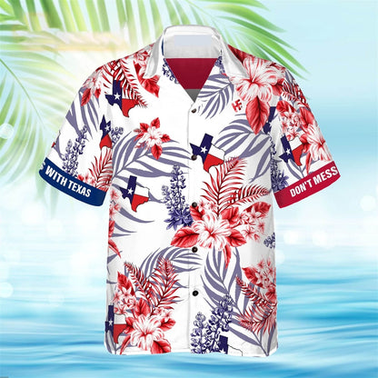 Texas Hawaiian Shirt, Floral Bluebonnet Don't Mess with Texas Hawaiian Shirt, Summer Beach Shirt