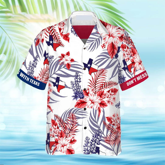 Texas Hawaiian Shirt, Floral Bluebonnet Don't Mess with Texas Hawaiian Shirt, Summer Beach Shirt