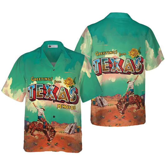 Texas Hawaiian Shirt, Greetings From Texas Custom Hawaiian Shirt, Cowboy Rodeo Texas Western Shirt, Summer Beach Shirt
