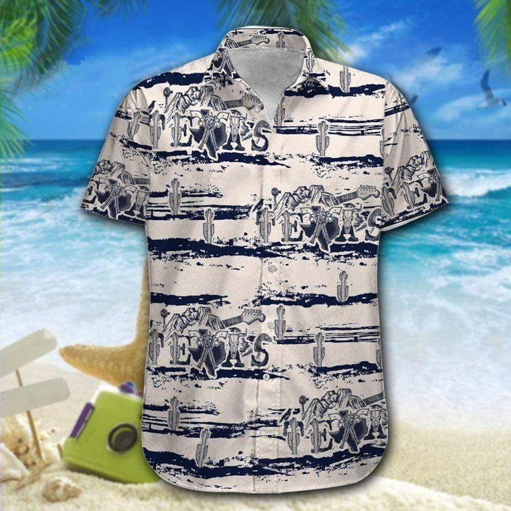 Texas Hawaiian Shirt, Hawaiian Aloha Shirt Cactus Texas Black White, Summer Beach Shirt