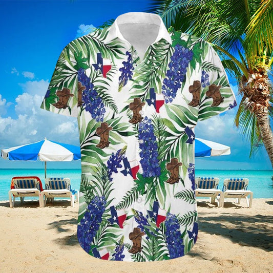 Texas Hawaiian Shirt, Hawaiian Aloha Shirts Texas Bluebonnet, Summer Beach Shirt