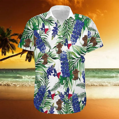 Texas Hawaiian Shirt, Hawaiian Aloha Shirts Texas Bluebonnet, Summer Beach Shirt