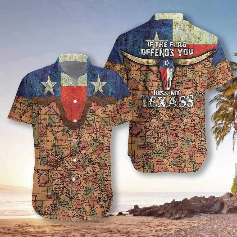 Texas Hawaiian Shirt, If The Flag Offends You Kiss My Texas Unisex Hawaiian Shirt, Summer Beach Shirt