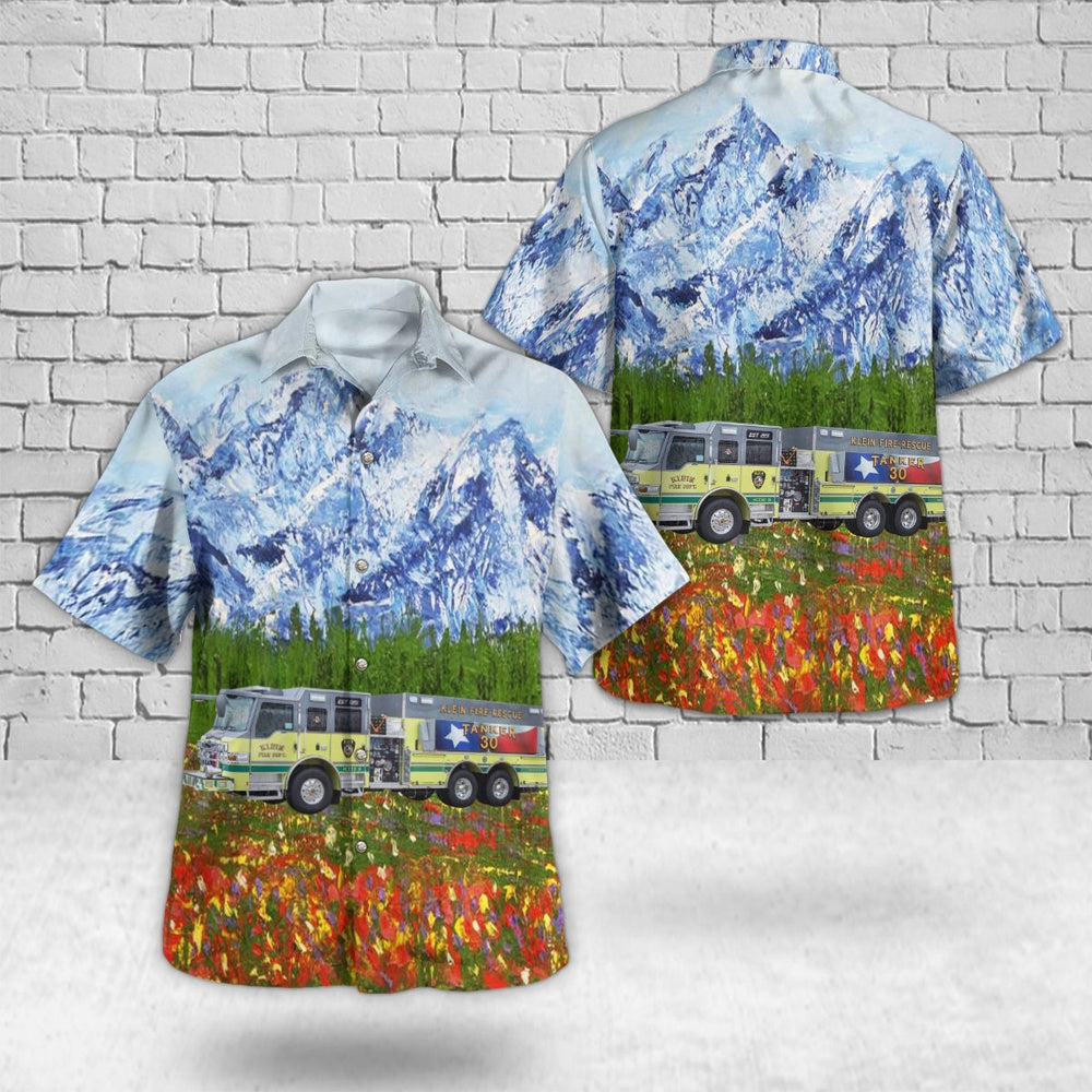 Texas Hawaiian Shirt, Klein, Texas, Klein Fire Department Tanker Hawaiian Shirt, Hawaiian Firefighter Shirts