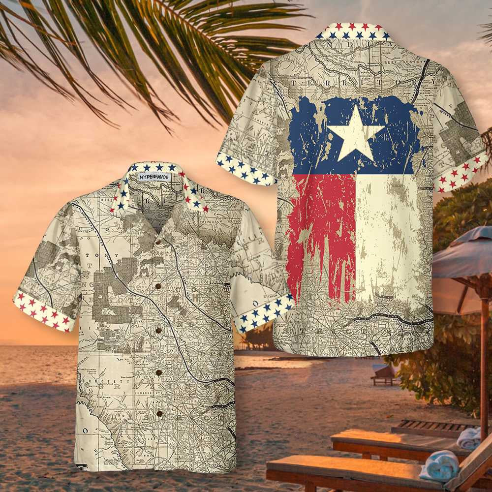 Texas Hawaiian Shirt, Old Map of Texas Vintage Texas Hawaiian Shirt, Summer Beach Shirt