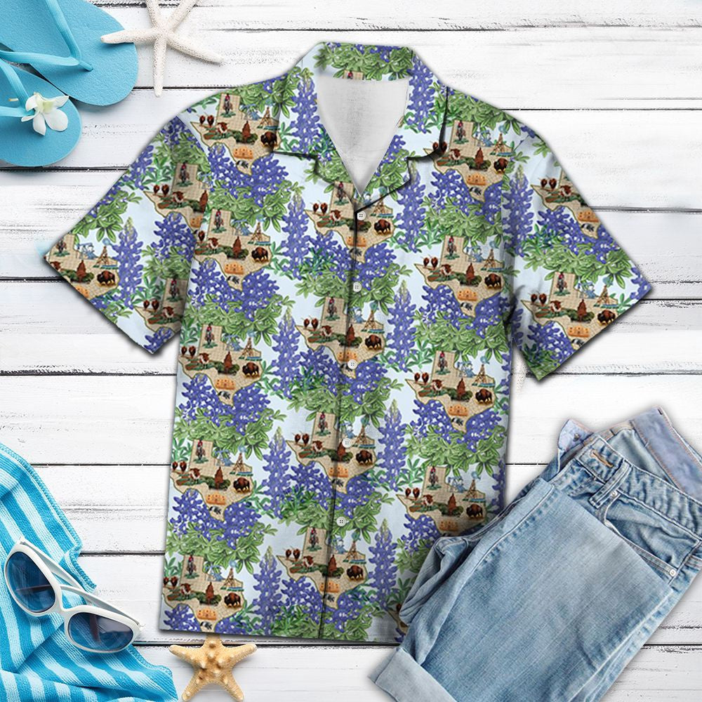 Texas Hawaiian Shirt, Purple Texas Bluebonnet Hawaii Shirt, Summer Beach Shirt