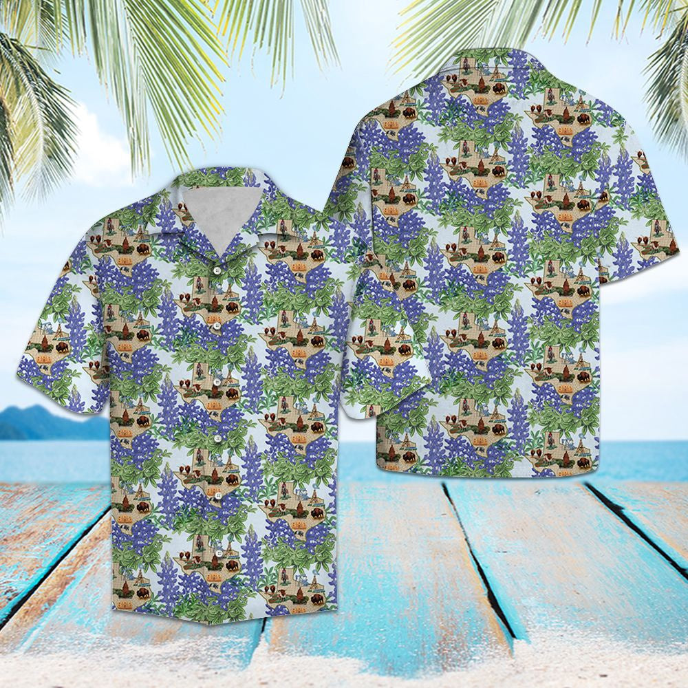 Texas Hawaiian Shirt, Purple Texas Bluebonnet Hawaii Shirt, Summer Beach Shirt