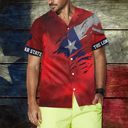 Texas Hawaiian Shirt, Red Ripped Flag Texas Hawaiian Shirt, Summer Beach Shirt