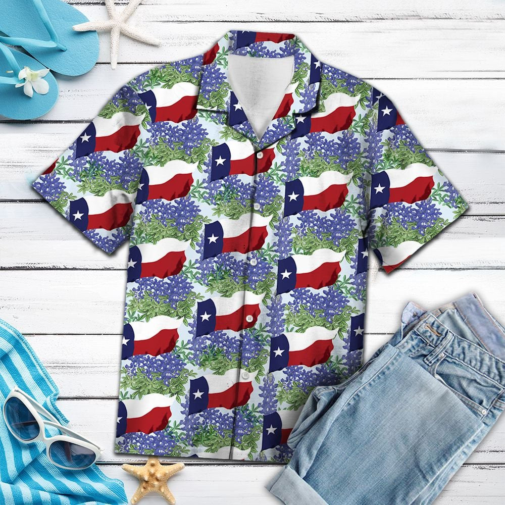 Texas Hawaiian Shirt, Red Texas Bluebonnet Hawaii Shirt, Summer Beach Shirt
