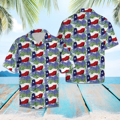 Texas Hawaiian Shirt, Red Texas Bluebonnet Hawaii Shirt, Summer Beach Shirt