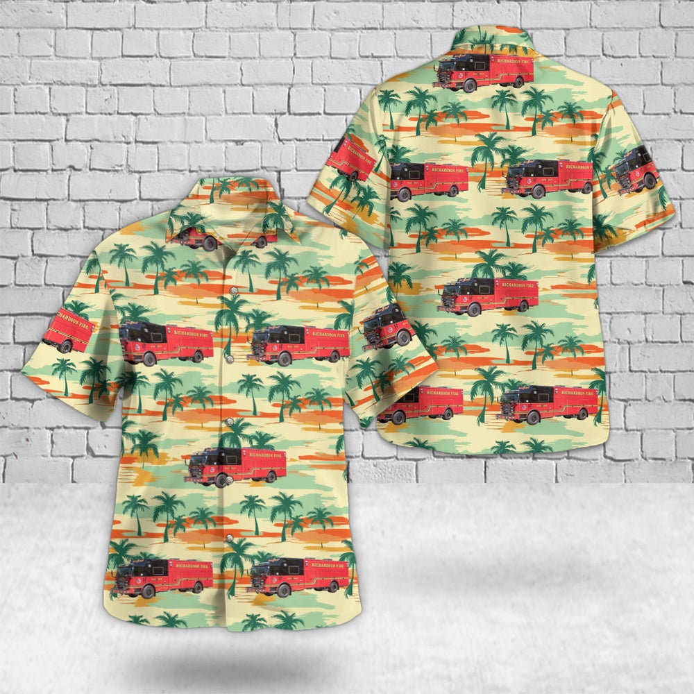 Texas Hawaiian Shirt, Richardson, Texas, Richardson Fire Department Hawaiian Shirt, Hawaiian Firefighter Shirts