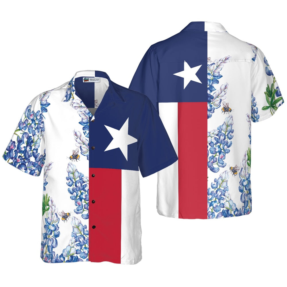 Texas Hawaiian Shirt, Royal Blue Bluebonnet Texas Hawaii Shirt, Summer Beach Shirt