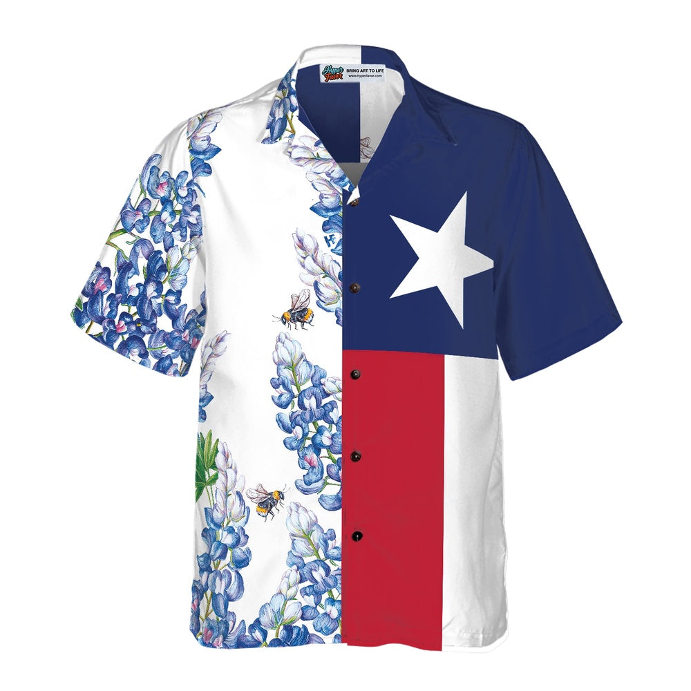 Texas Hawaiian Shirt, Royal Blue Bluebonnet Texas Hawaii Shirt, Summer Beach Shirt