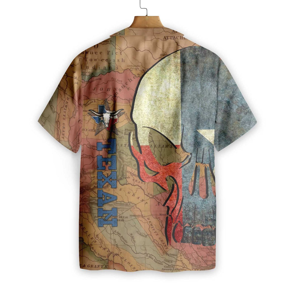 Texas Hawaiian Shirt, Texan And Skull Map And Flag Pattern Texas Hawaiian Shirt, Summer Beach Shirt