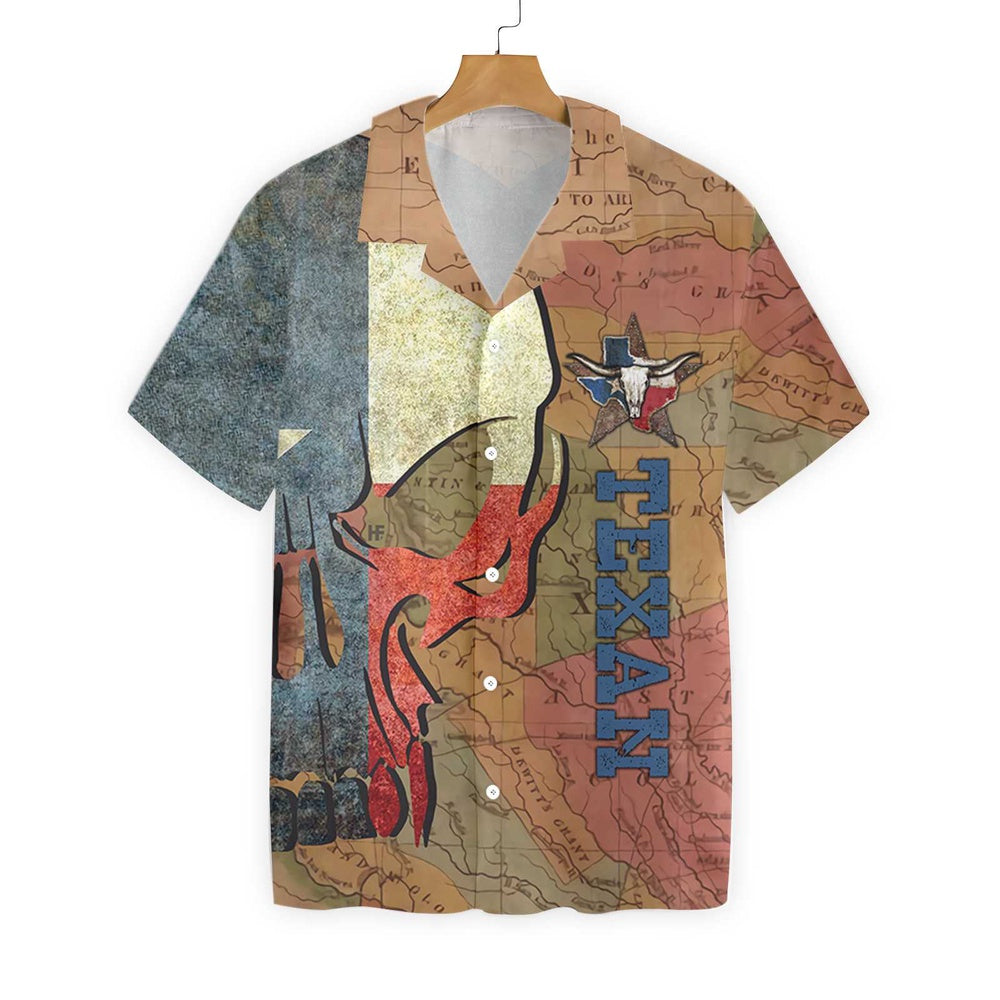 Texas Hawaiian Shirt, Texan And Skull Map And Flag Pattern Texas Hawaiian Shirt, Summer Beach Shirt