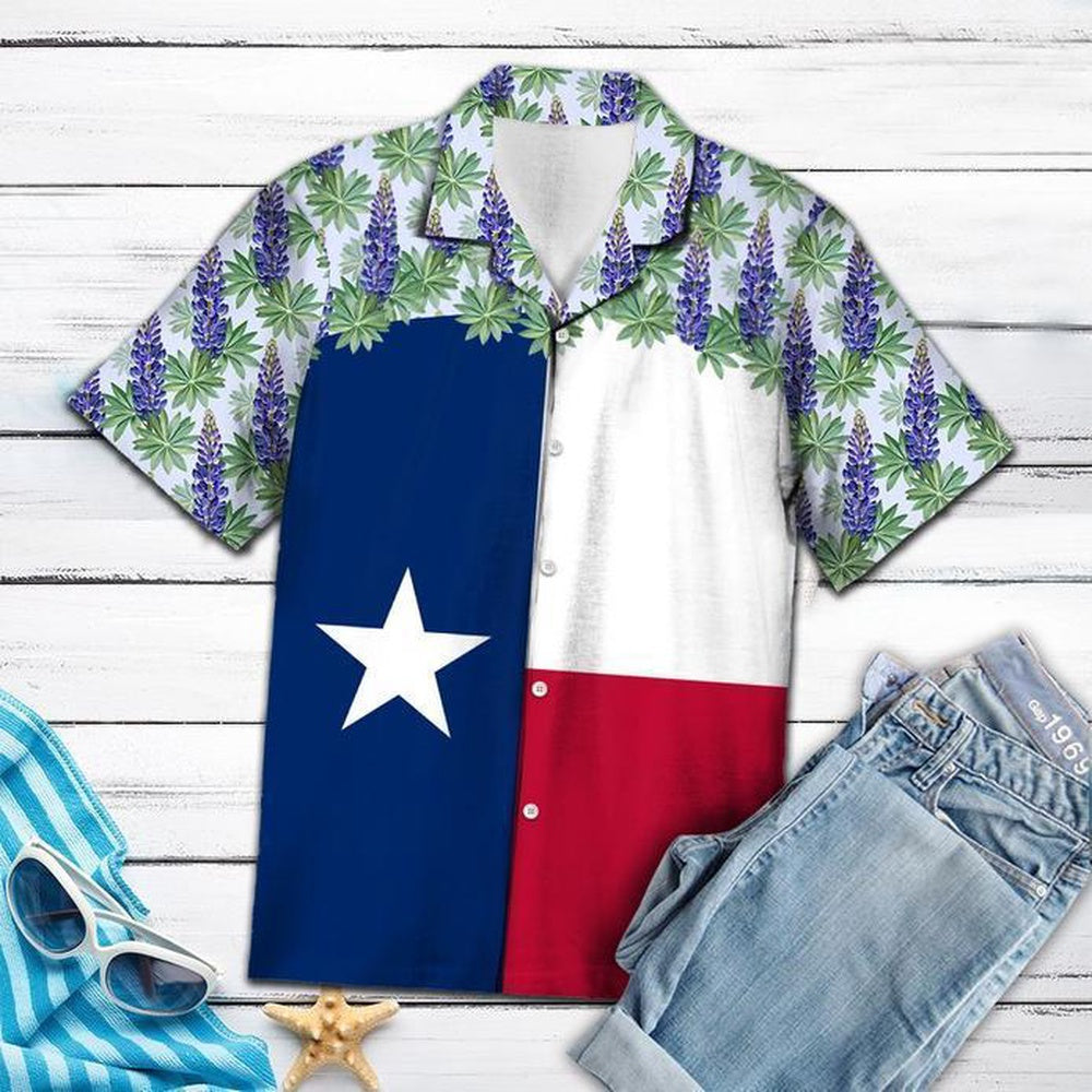 Texas Hawaiian Shirt, Texas Bluebonnet Flag Hawaiian Shirt, Summer Beach Shirt