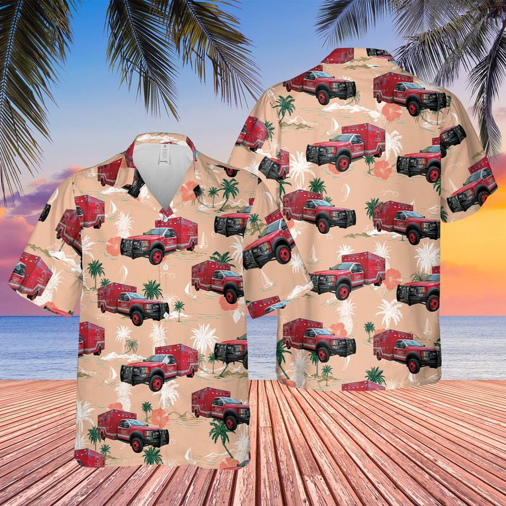 Texas Hawaiian Shirt, Texas City of New Braunfels Fire Department Ambulance Hawaiian Shirt, Hawaiian Firefighter Shirts