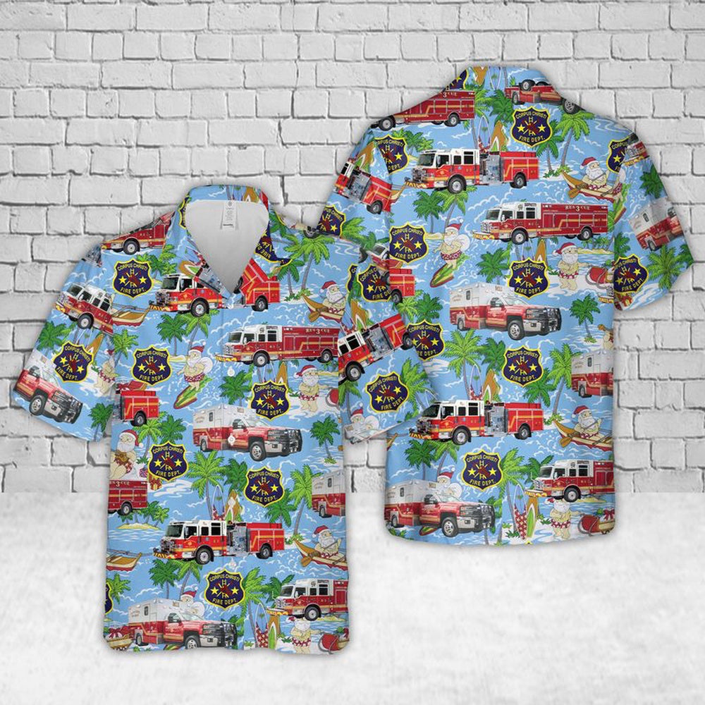 Texas Hawaiian Shirt, Texas Corpus Christi Fire Department Christmas Hawaiian Shirt, Hawaiian Firefighter Shirts