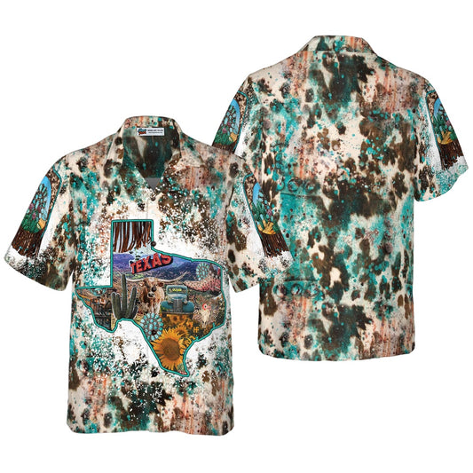 Texas Hawaiian Shirt, Texas Cowhide Map Hawaiian Shirt, Summer Beach Shirt