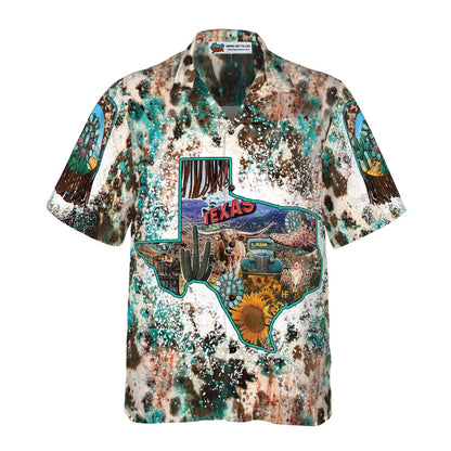 Texas Hawaiian Shirt, Texas Cowhide Map Hawaiian Shirt, Summer Beach Shirt