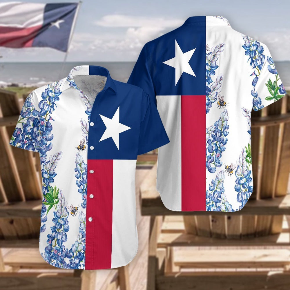 Texas Hawaiian Shirt, Texas Flag Bluebonnets Hawaiian Shirt  Unisex  Adult, Summer Beach Shirt