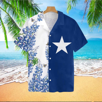 Texas Hawaiian Shirt, Texas Flag Bluebonnets Tropical Hawaiian Shirt, Summer Beach Shirt