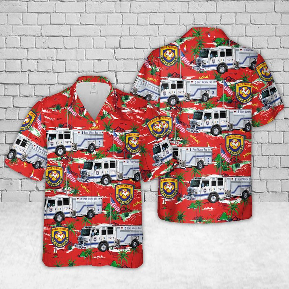 Texas Hawaiian Shirt, Texas Fort Worth Fire Department Hawaiian Shirt, Hawaiian Firefighter Shirts