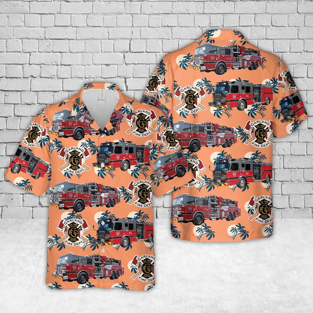 Texas Hawaiian Shirt, Texas Garland Fire Department Hawaiian Shirt, Hawaiian Firefighter Shirts
