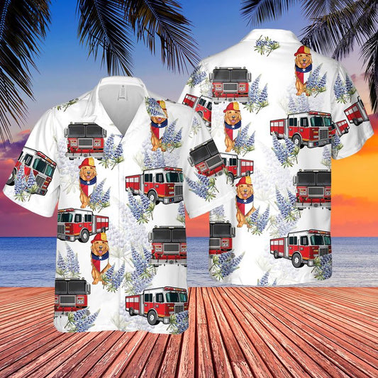 Texas Hawaiian Shirt, Texas Golden Retriever Firefighter Tropical Hawaiian Shirt, Hawaiian Firefighter Shirts