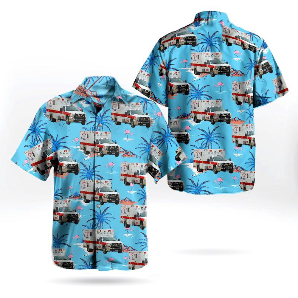 Texas Hawaiian Shirt, Texas Houston Fire Department EMS Ambulance Hawaiian Shirt, Hawaiian Firefighter Shirts