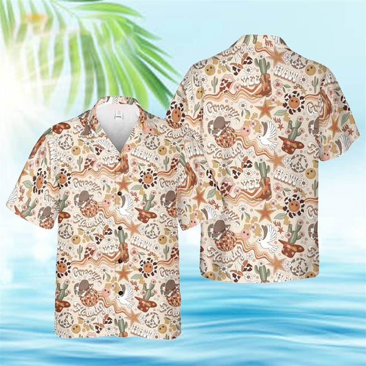 Texas Hawaiian Shirt, Texas Howdy Groovy Cowgirls Western Pattern Hawaiian Shirt, Summer Beach Shirt