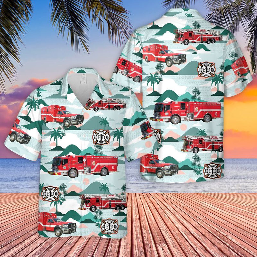 Texas Hawaiian Shirt, Texas Irving Fire Department Hawaiian Shirt, Hawaiian Firefighter Shirts