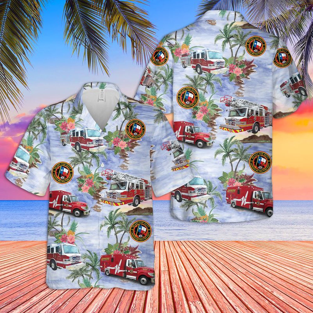 Texas Hawaiian Shirt, Texas Laredo Fire Department Hawaiian Shirt, Hawaiian Firefighter Shirts